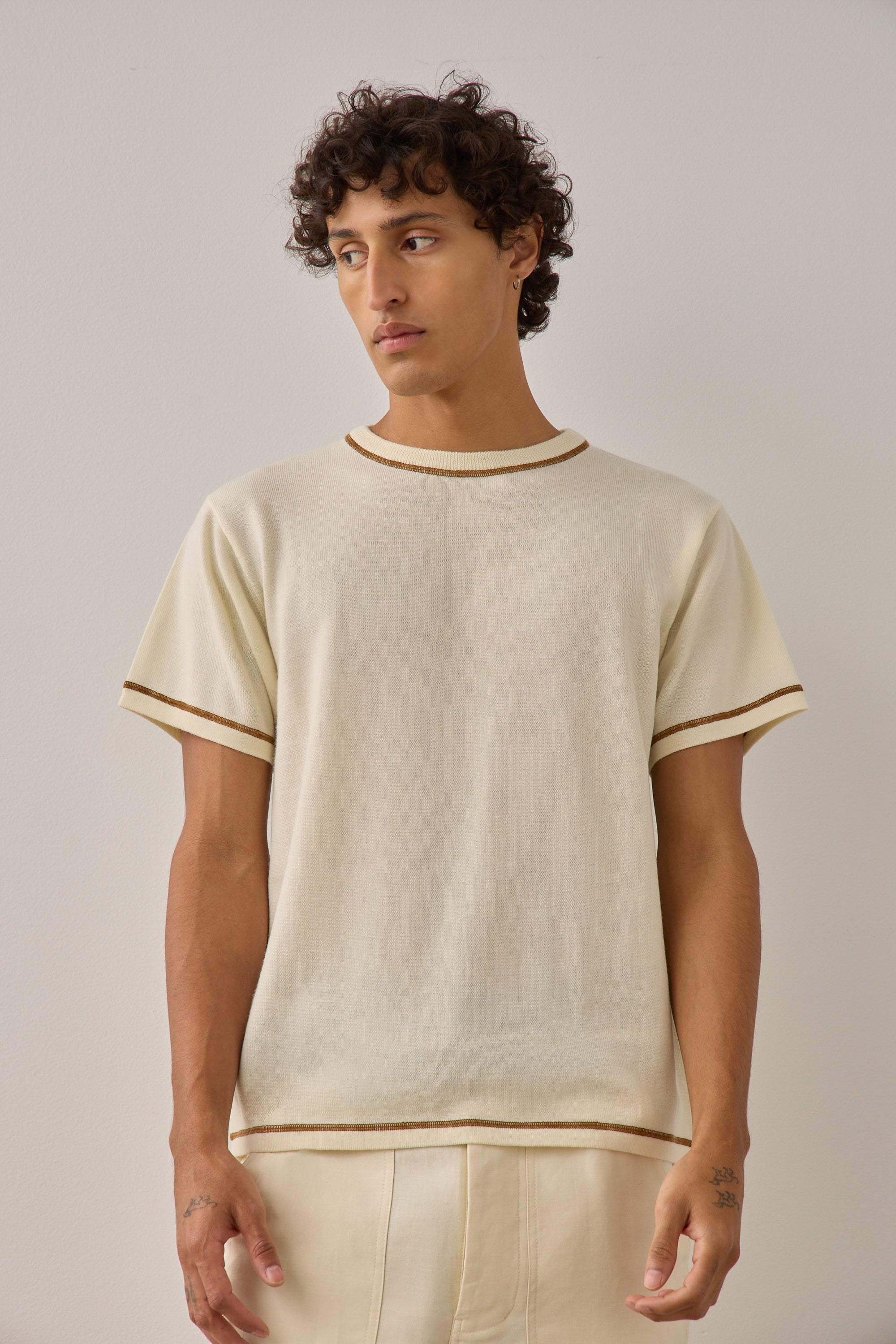 S/S T-Shirt In Creme Merino Wool