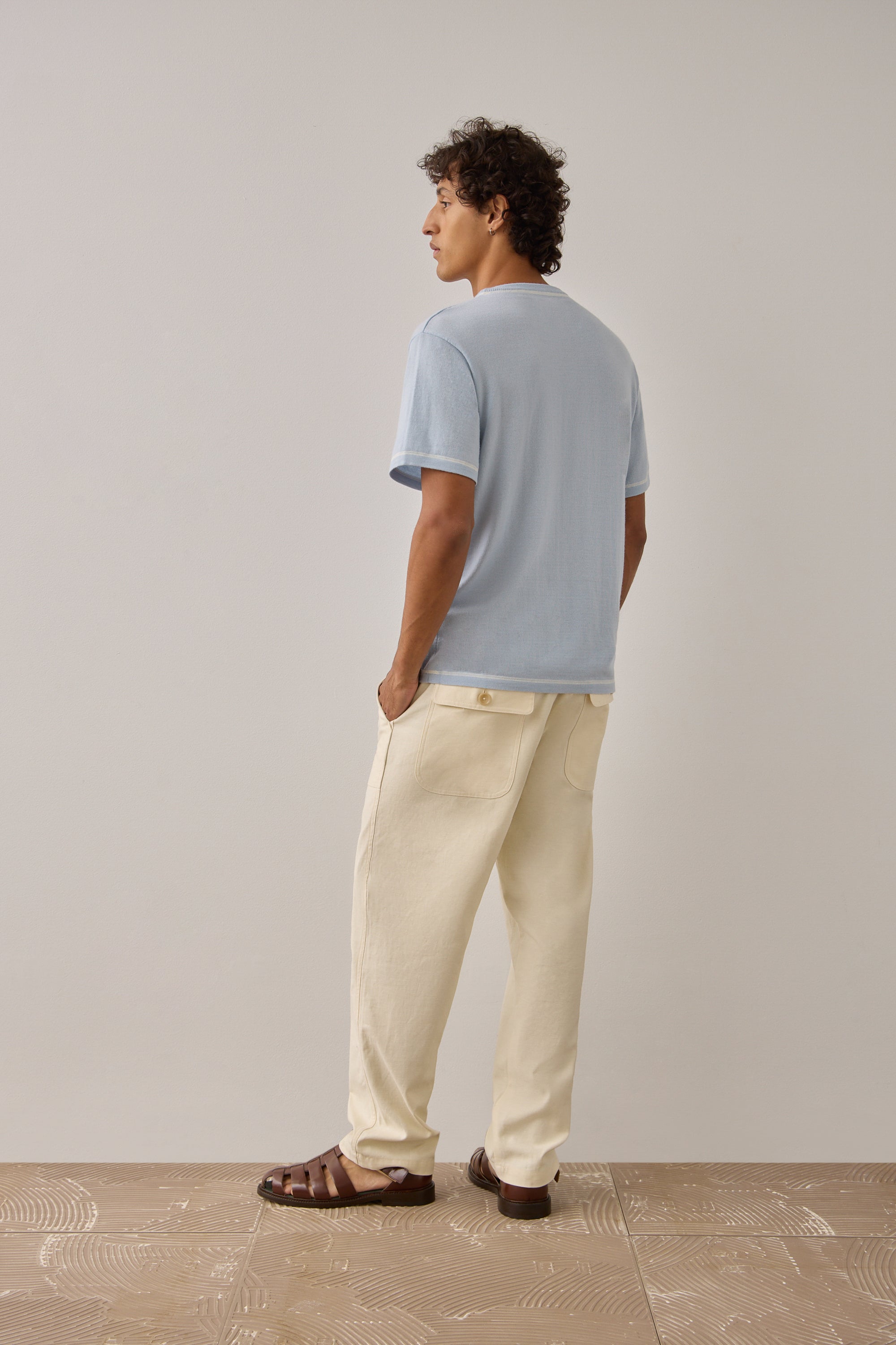 S/S T-Shirt In Powder Blue Merino Wool