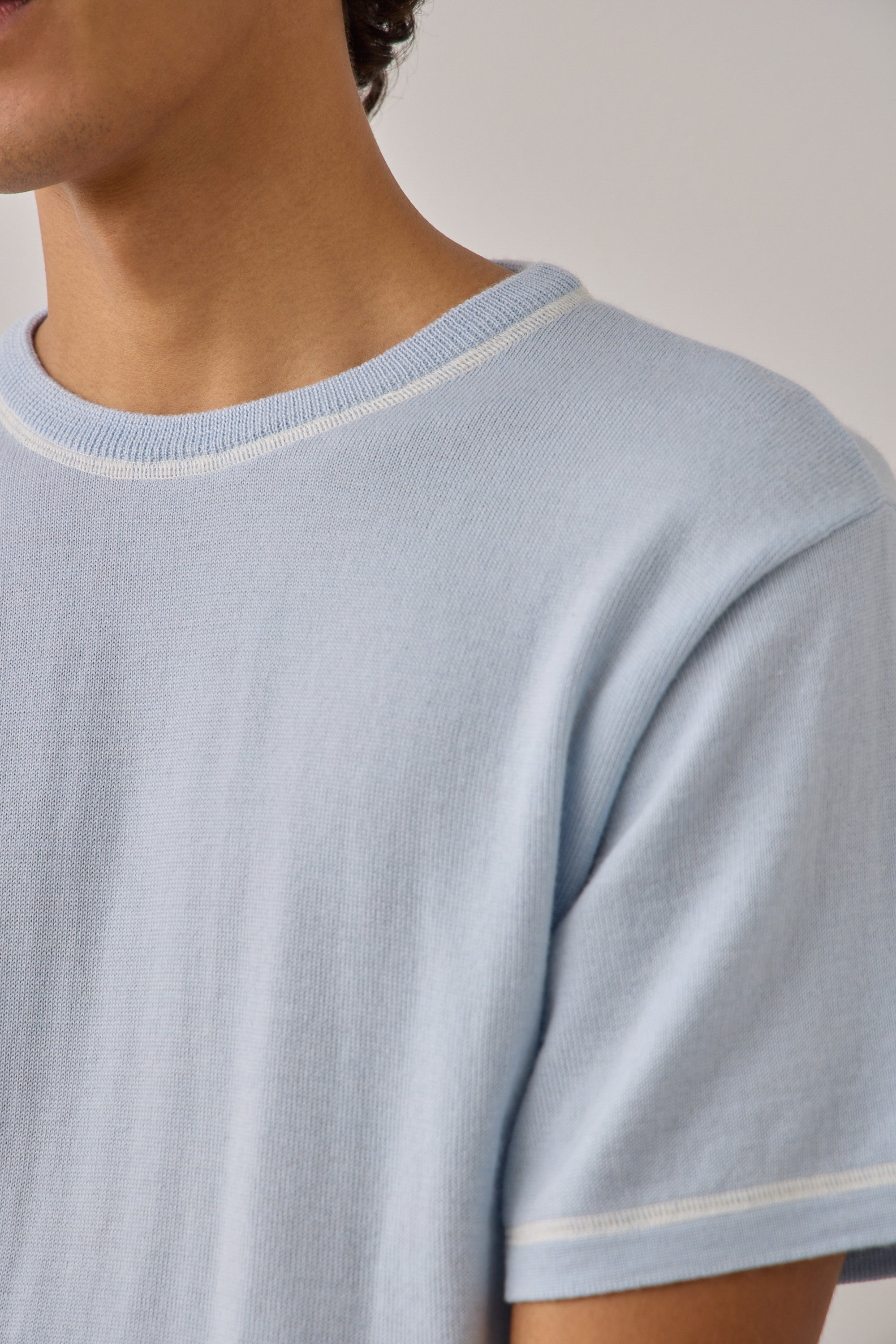 S/S T-Shirt In Powder Blue Merino Wool