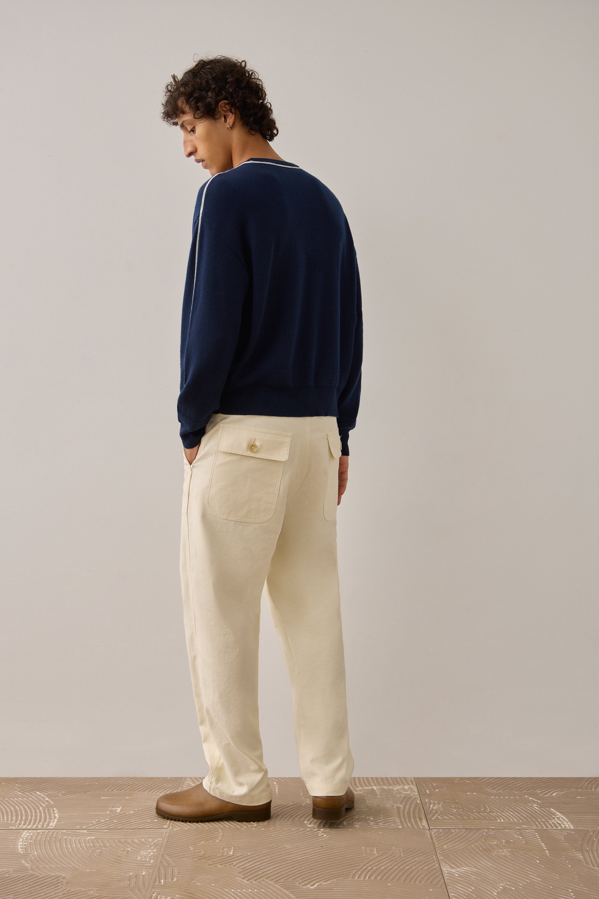 L/S Pull Over in Navy Merino Wool