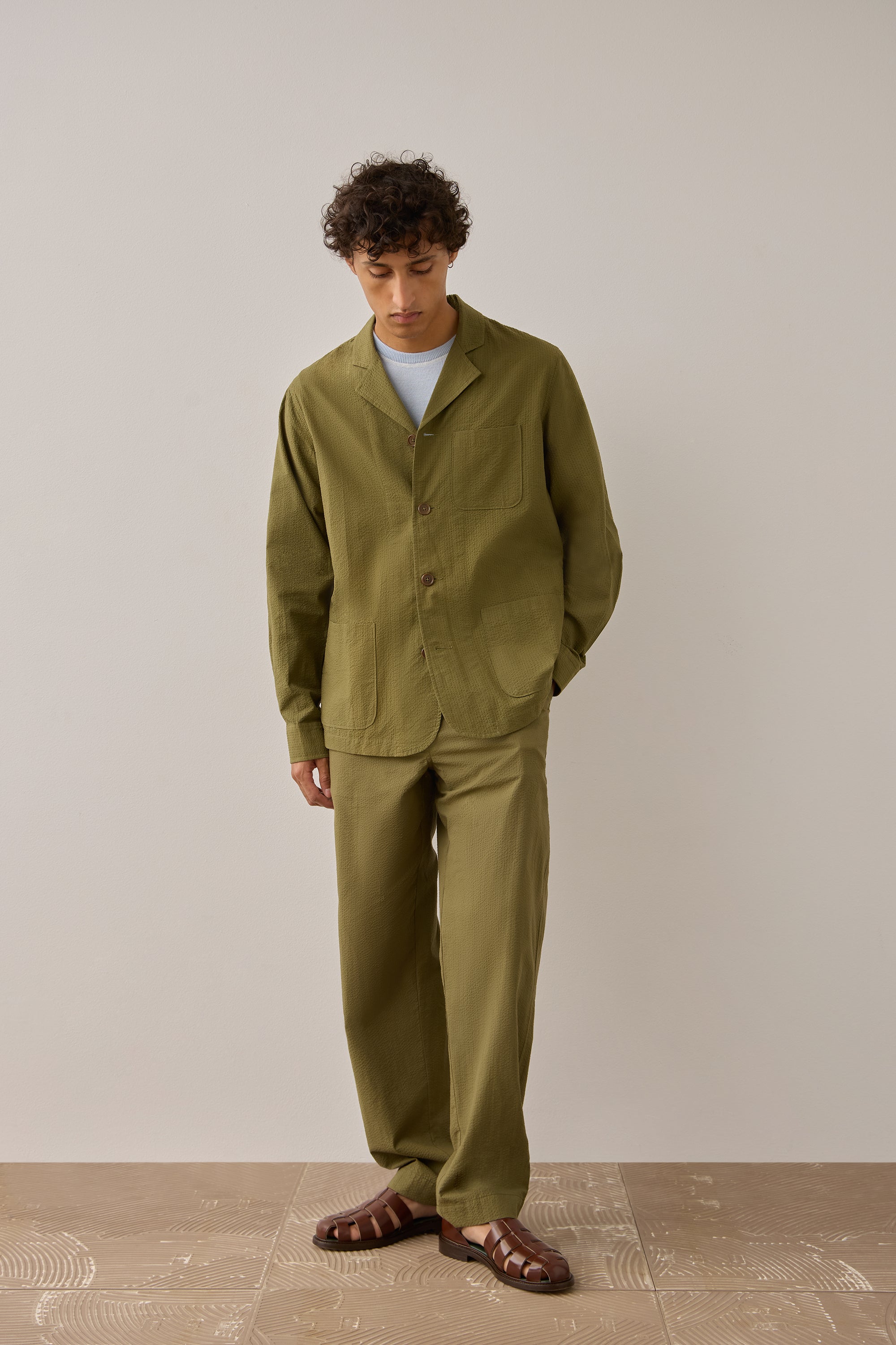 Deconstructed Suit Jacket in Safari Seersucker