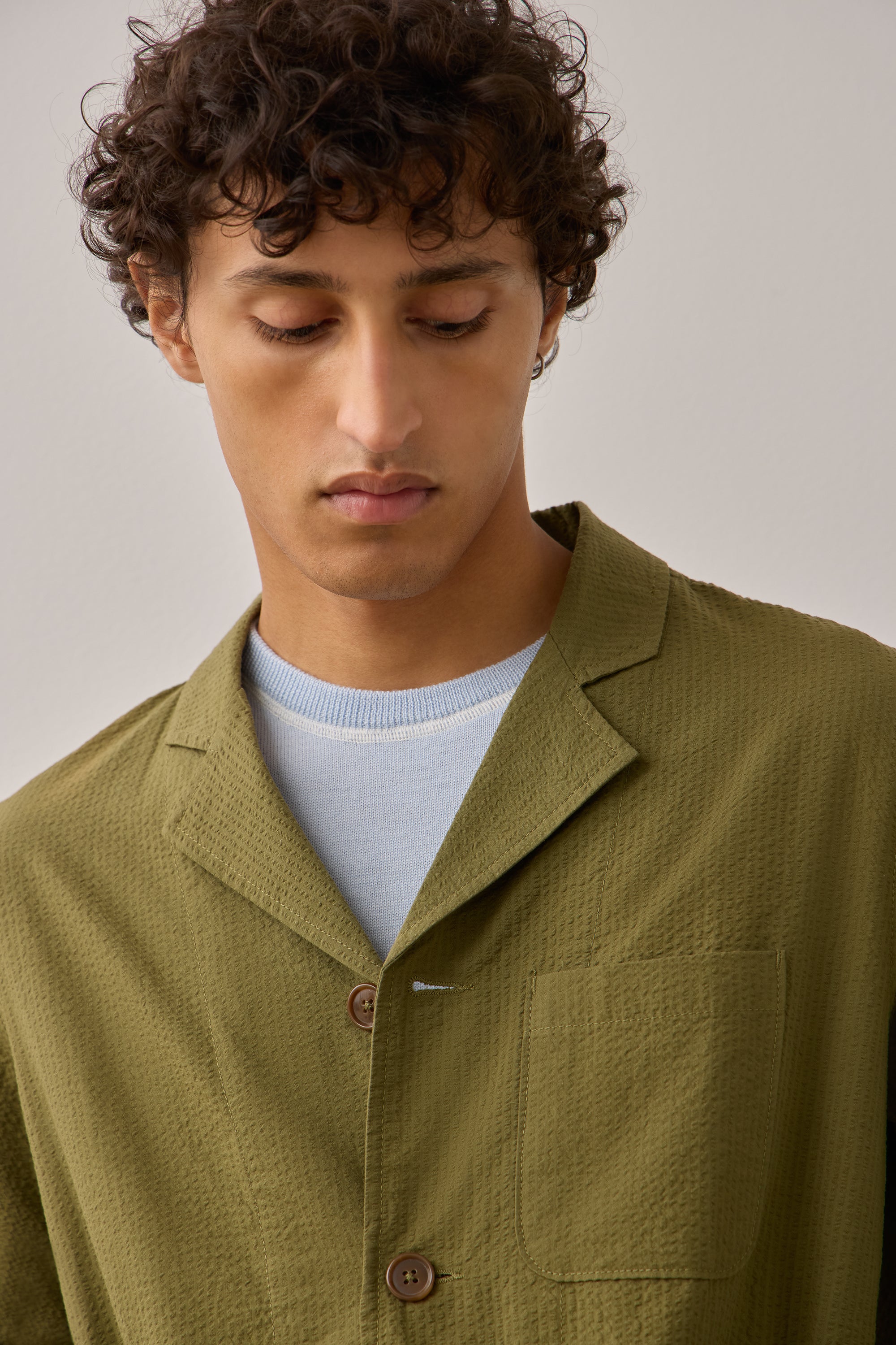 Deconstructed Suit Jacket in Safari Seersucker