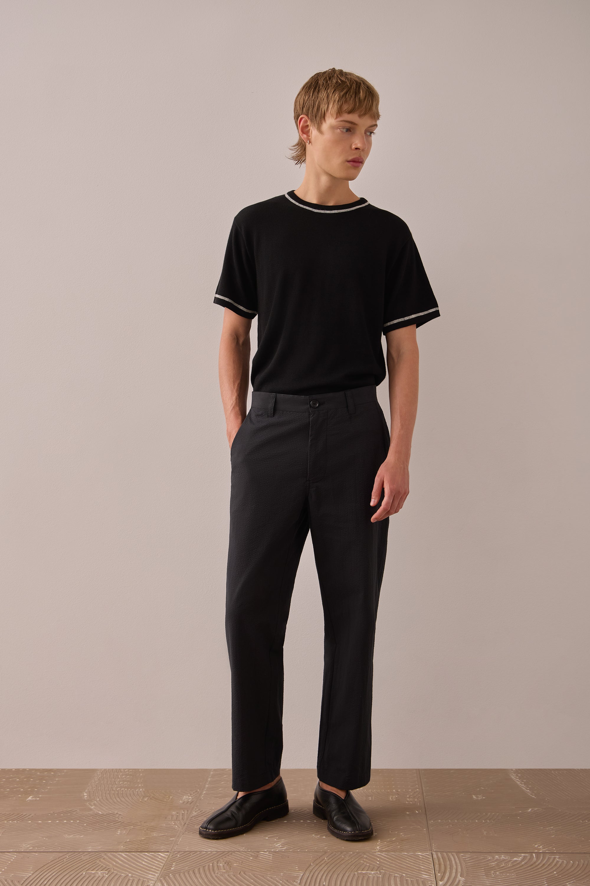 Noir Cotton Seersucker Trouser