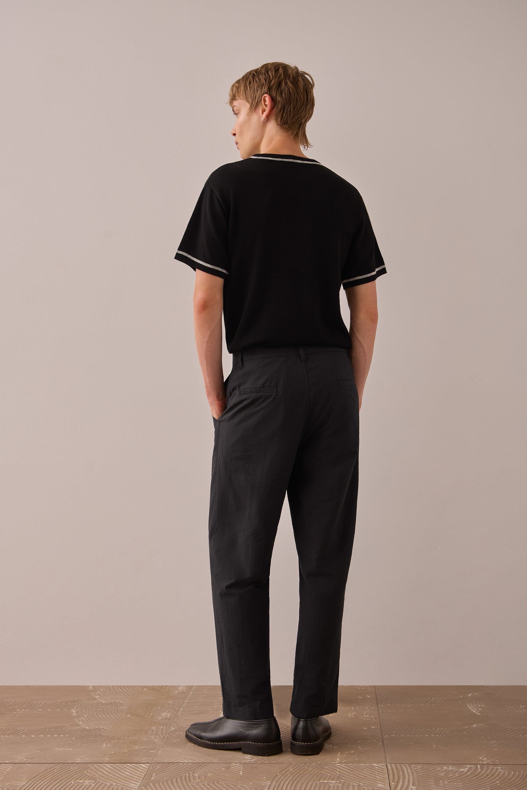 Noir Cotton Seersucker Trouser