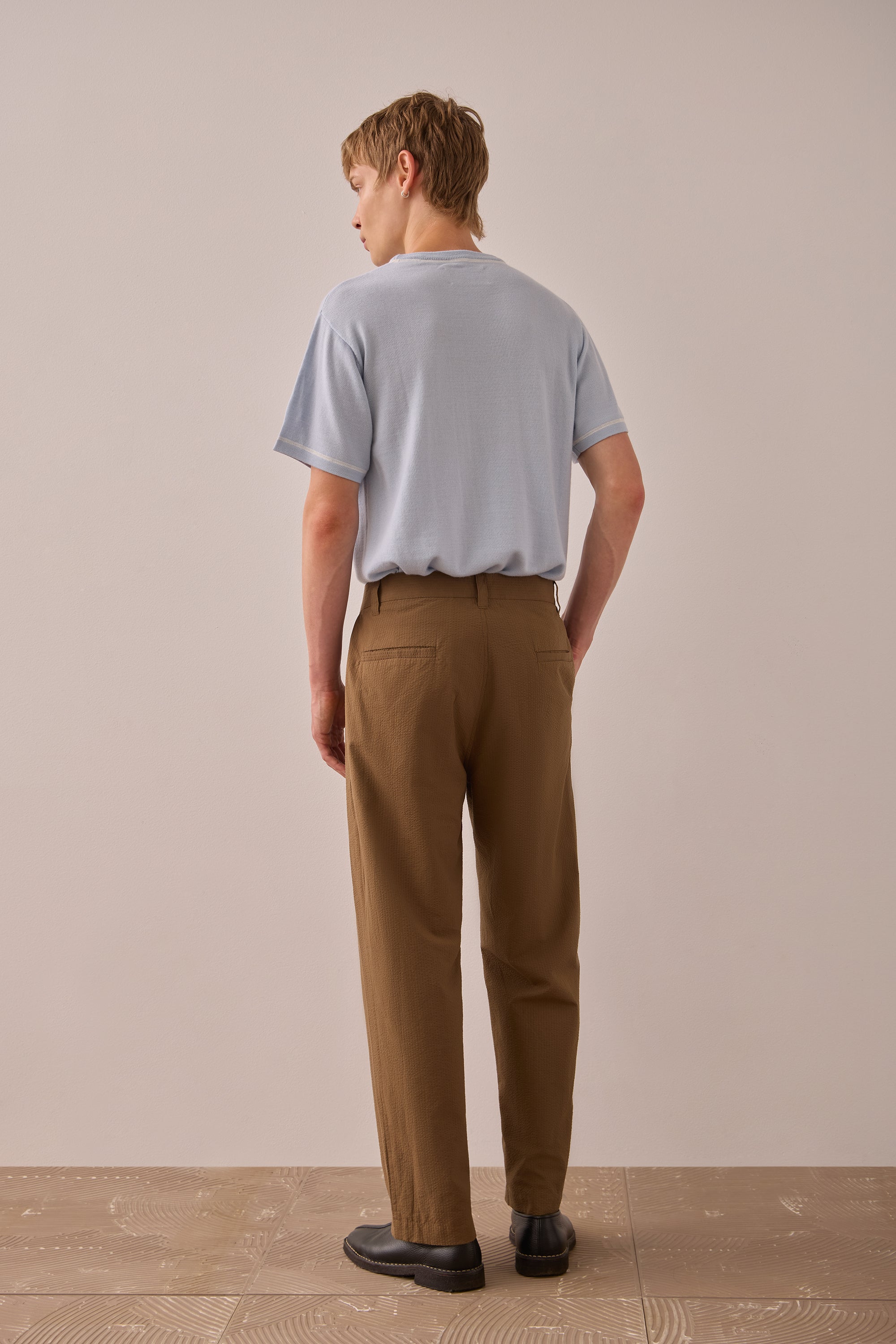 Tobacco Cotton Seersucker Trouser